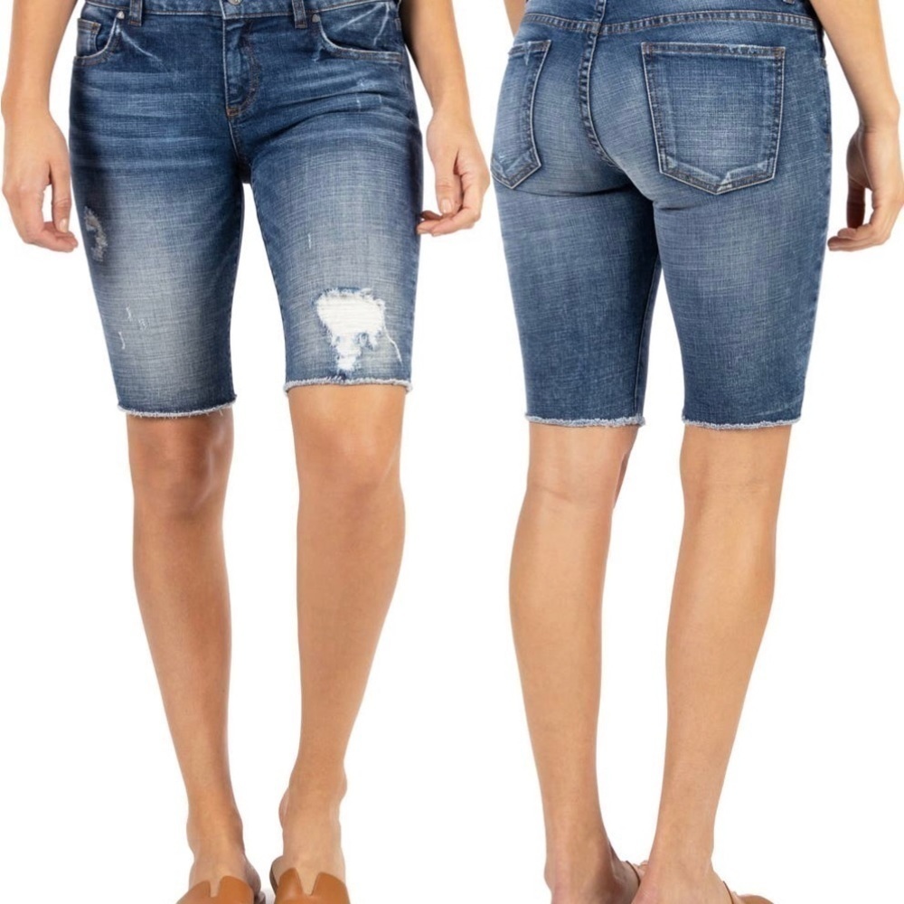 KUT BY THE KLOTH SOPHIE DISTRESSED DENIM BERMUDA SHORTS SIZE NEW